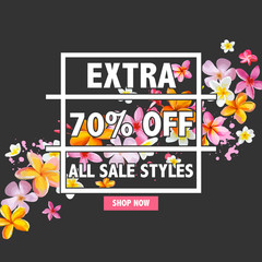 Summer Sale Tropical Flowers Banner, for Discount Poster, Fashion Sale, Market Offer in vector