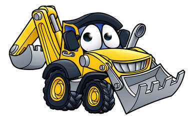 Cartoon Digger Bulldozer Character