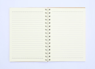 Open blank notebook on white background.