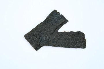 Seaweed fried on a white background.