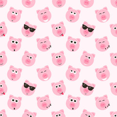 seamless pattern with cute pink pig faces