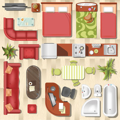 Apartment flat furniture layout top view vector interior