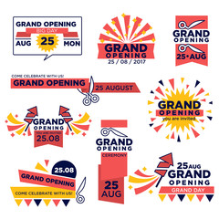 Grand opening event vector icons set for shop or festival