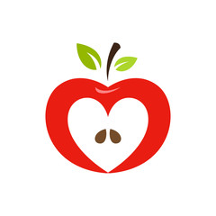 Heart shaped apple vector logo, label, emblem design.