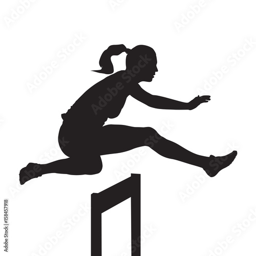 "Woman jumping and running over hurdles, hurdle race ...