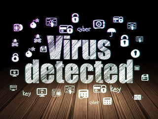 Security concept: Virus Detected in grunge dark room