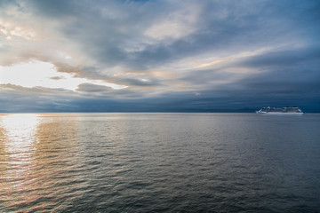 Cruise Ship on Alaskan Horizon