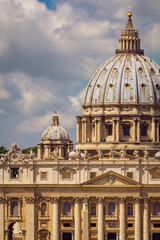 Detail view of St Peters basilica in Vatican city, Rome