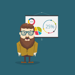 Businessman with canvas. Business presentation concept. Flat design.