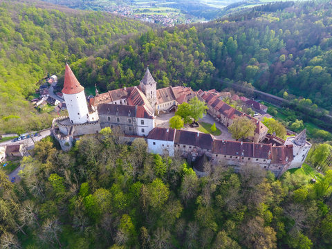 Aerial view of Medieval castle Krivoklat in Czech republic