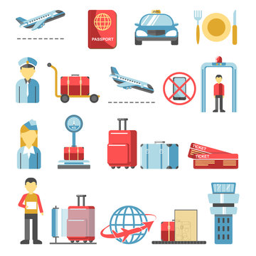 Airport pictograms vector isolated icons set for infographics design elements