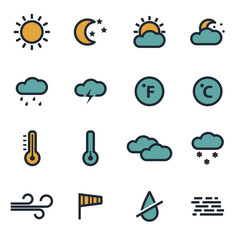 Obraz premium Vector flat weather icons set