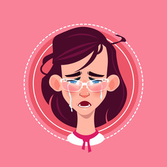 Profile Icon Female Emotion Avatar, Woman Cartoon Portrait Crying Face Flat Vector Illustration