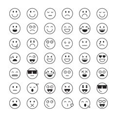 Smiling Cartoon Face Positive People Emotion Icon Set Vector Illustration