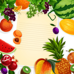 Vector recipe blank of fresh exotic fruits