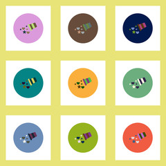 Collection of stylish vector icons in colorful circles baby bucket