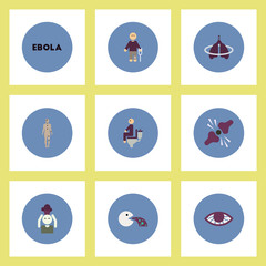 Collection of stylish vector icons in colorful circles Ebola symptoms