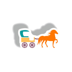 stylish icon in paper sticker style carriage with horse