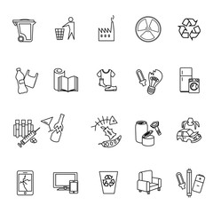 Simple Set of Garbage Related Vector Line Icons. Contains such Icons as Cardboard, Organic Waste, Plastic, Aluminium Can and more