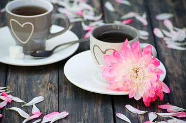 Fototapeta na wymiar Hot tea with sweet chrysanthemum petals