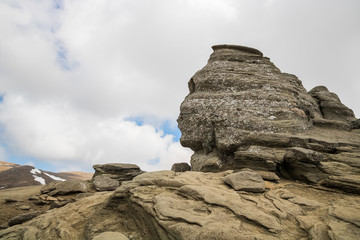 The Sphinx in Busteni, Romania - beautiful rock formation, one of the symbols of Romania. Discover Romania concept.