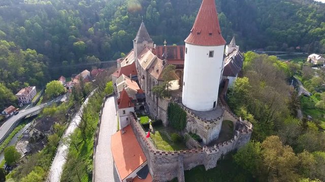 Aerial view of Medieval castle Krivoklat in Czech republic, Europe
