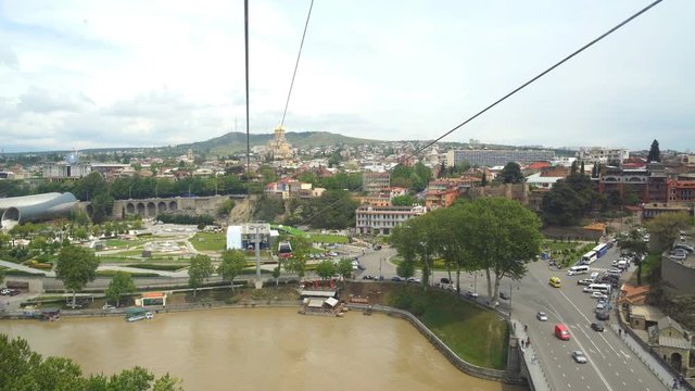 The view of the old town roofs and Kura River from the top of Sololaki Hill, Tbilisi, Georgia.