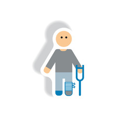 stylish icon in paper sticker style man with crutch