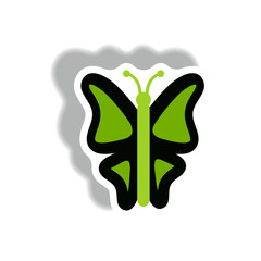 stylish icon in paper sticker style botanic butterfly