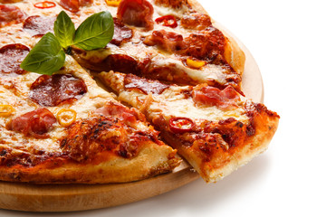 Pizza pepperoni on white background