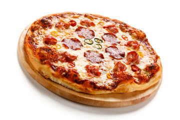 Pizza pepperoni on white background