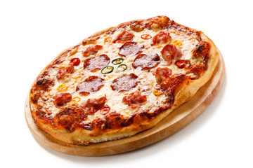 Pizza pepperoni on white background