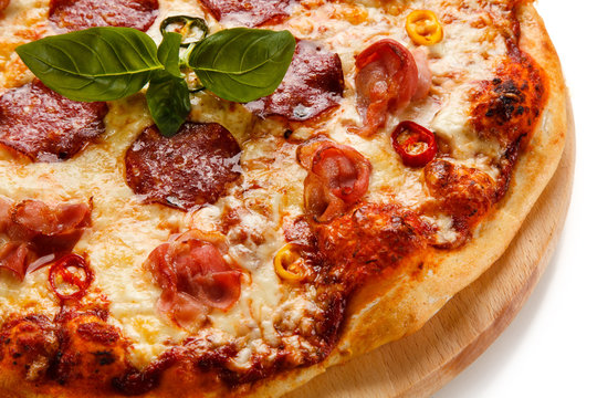Pizza pepperoni on white background