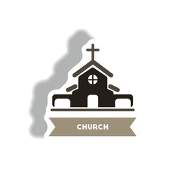 stylish icon in paper sticker style building church