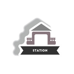stylish icon in paper sticker style building Station