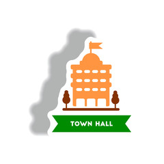 stylish icon in paper sticker style building town hall © pashutanast9
