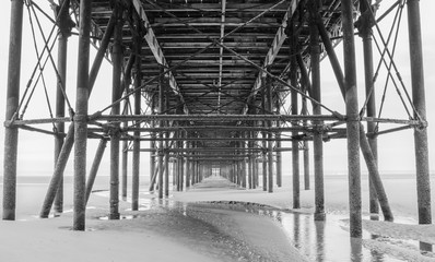 Blackpool pleasure beach pier black and white