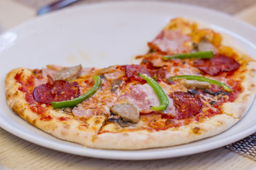 pizza closeup, selective focus.