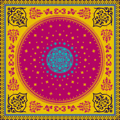 Victorian floral paisley medallion ornamental rug vector. Ethnic mandala towel frame. Vintage flower tile. Textile, greeting business card, coloring book, phone case print