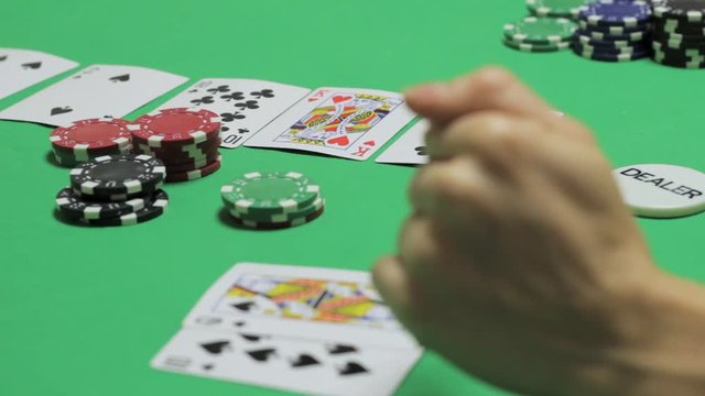 Texas poker in a casino, a tense moment, the showdown