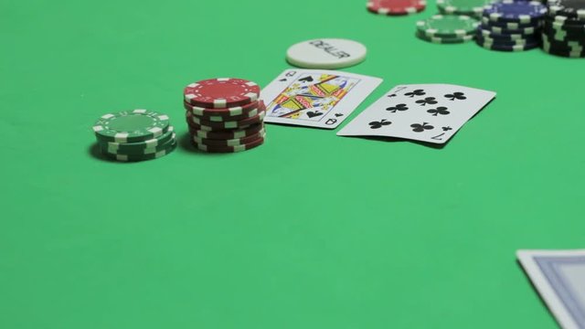 The autopsy of the three cards on the flop, playing poker closeup