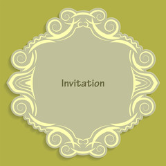 Card template for cutting out paper. A caligraphic gold pattern is made along the edge. Suitable for an invitation to a wedding or other event. Vector billet for laser cutting.