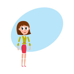 Woman character creation set with separate head, body, arm, leg details, cartoon vector illustration with space for text. Funny, pretty woman, girl creation set with moving arms and legs