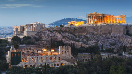 Acropolis and Parthenon temple in the city of Athens, Greece. 
