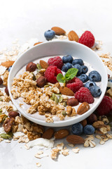 homemade muesli with yogurt and berries, vertical