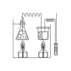 sketch silhouette of chemical laboratory with an experiment in process vector illustration