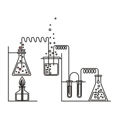 sketch silhouette of scene chemical laboratory with an experiment in process with lighter vector illustration