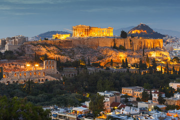 Acropolis and Parthenon temple in the city of Athens, Greece. 
