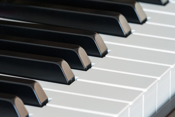 Piano keys side view close-up