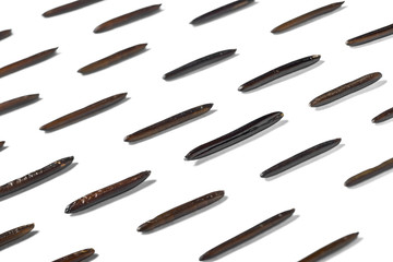 uncooked black wild rice on white,(large depth of field, taken with tilt shift lens)